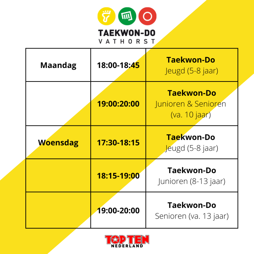 Lesrooster 2022-2023 Taekwon-Do Vathorst